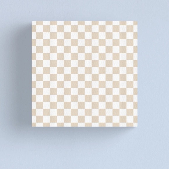 Redbubble Checkered Pattern in Light Neutral Beige and White Canvas Print 16x16 - Picture 1 of 4